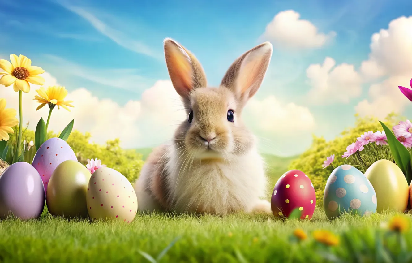 Photo wallpaper flowers, eggs, spring, colorful, Easter, happy, flowers, spring