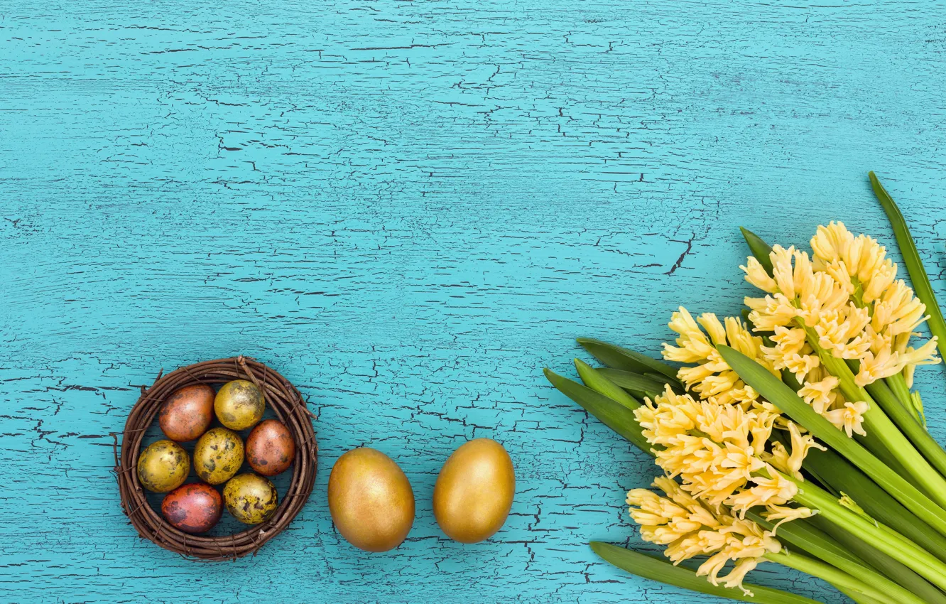 Photo wallpaper eggs, spring, Easter, socket, hyacinths
