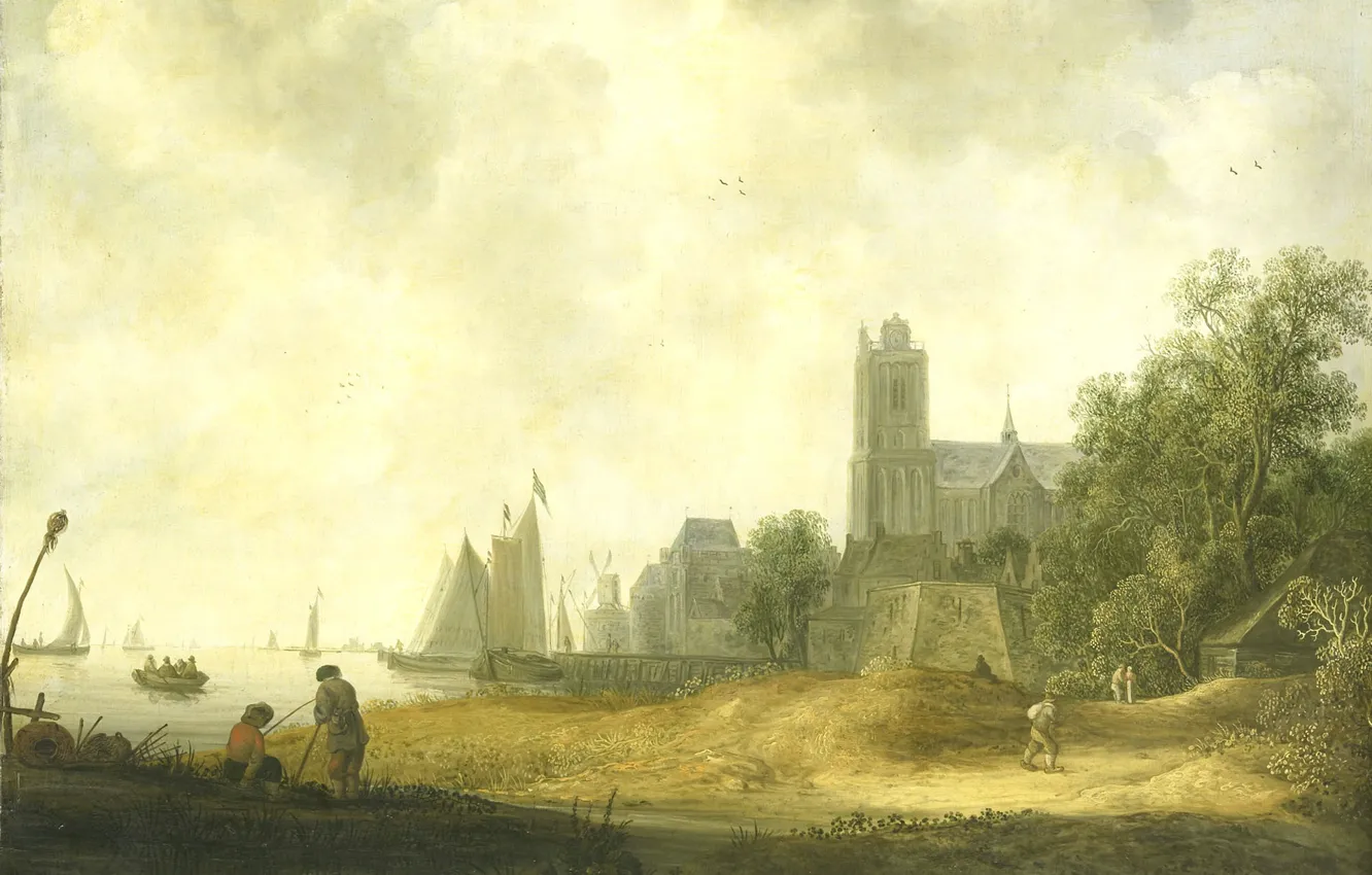 Photo wallpaper landscape, oil, picture, canvas, Wouter Knijff, View of Dordrecht