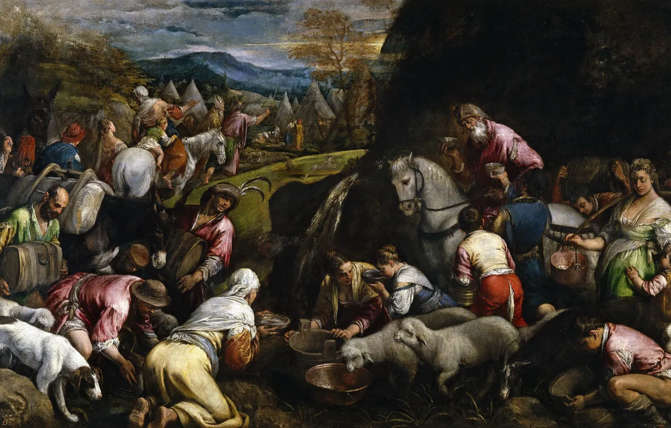 Photo wallpaper people, picture, history, genre, mythology, Jacopo Bassano, The Israelites Drinking The Miraculous Water