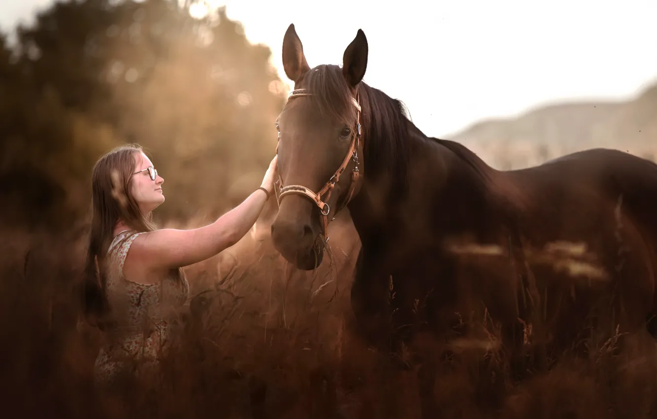 Photo wallpaper nature, horse, woman