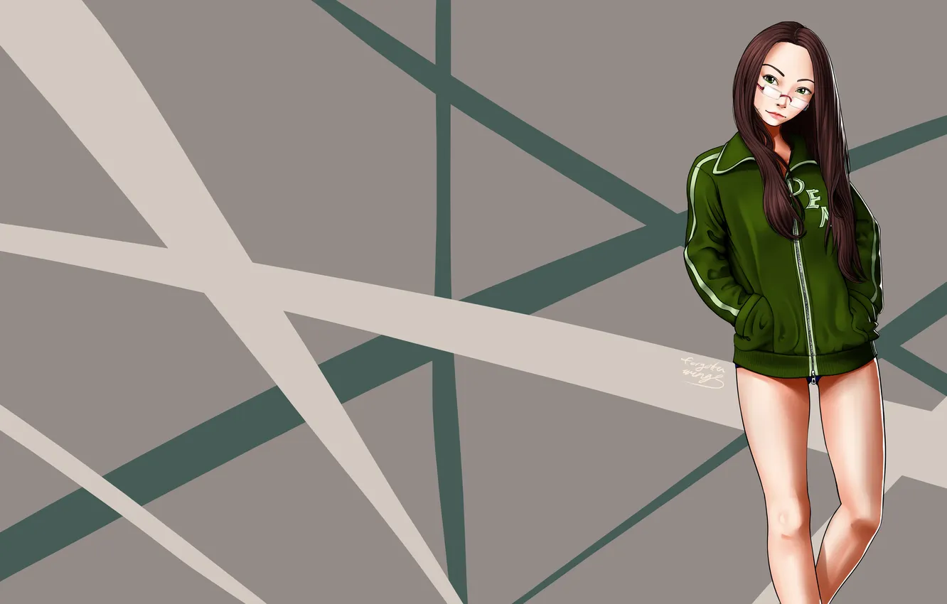 Photo wallpaper look, girl, glasses, jacket, art, forgotten-wings, bare feet