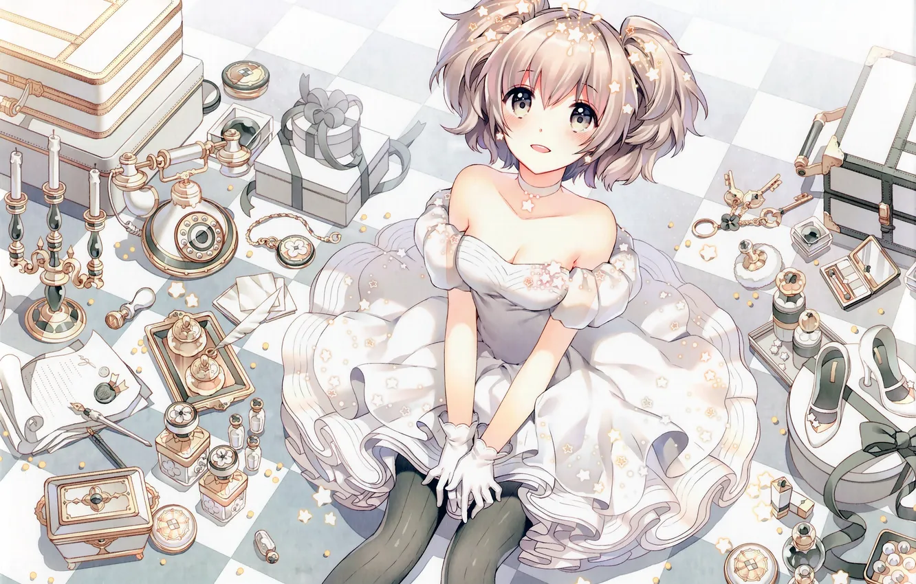 Photo wallpaper girl, smile, gift, candles, anime, art, stars, nardack