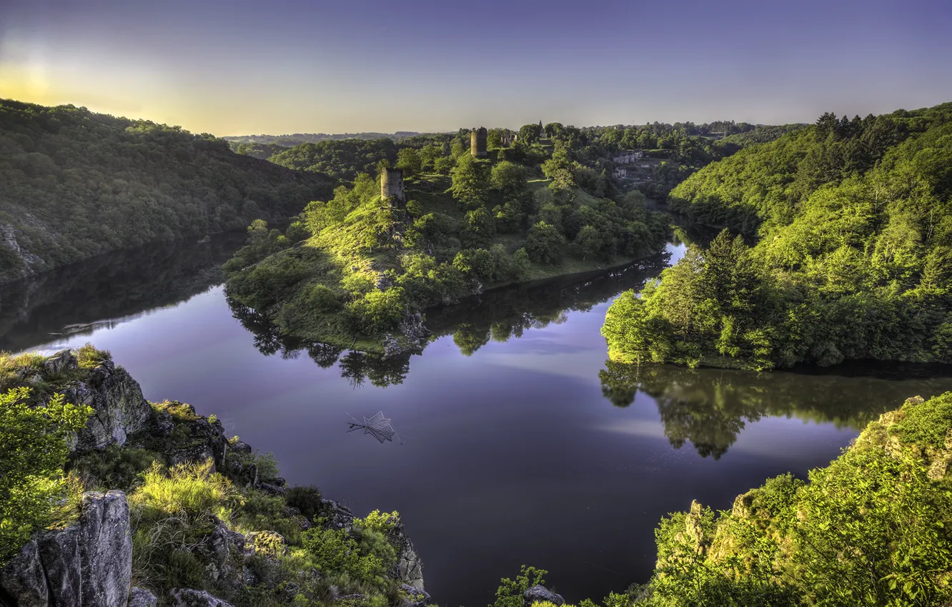 Photo wallpaper forest, France, panorama, river, France, the river Creuse, Creuse river, Crozant