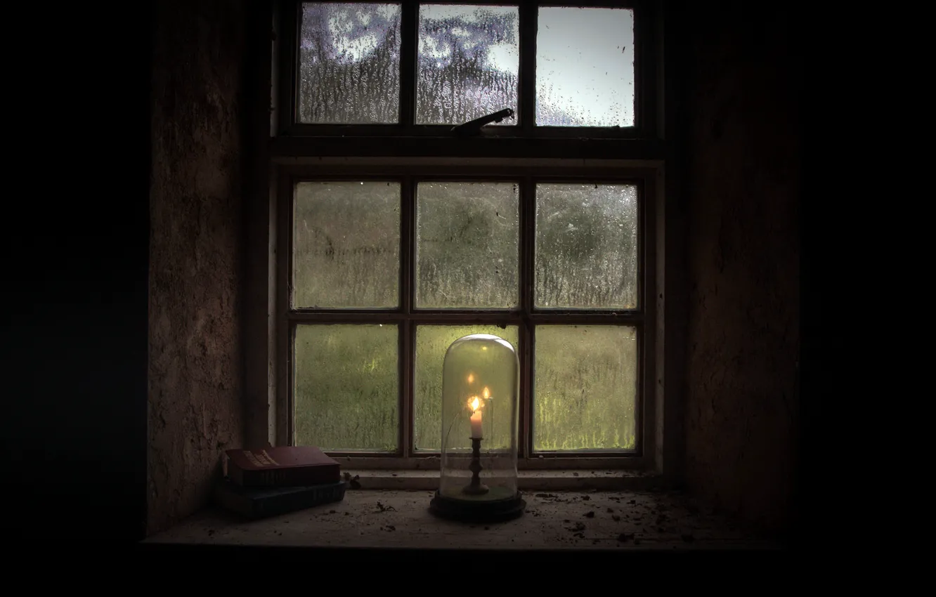 Photo wallpaper house, candle, window