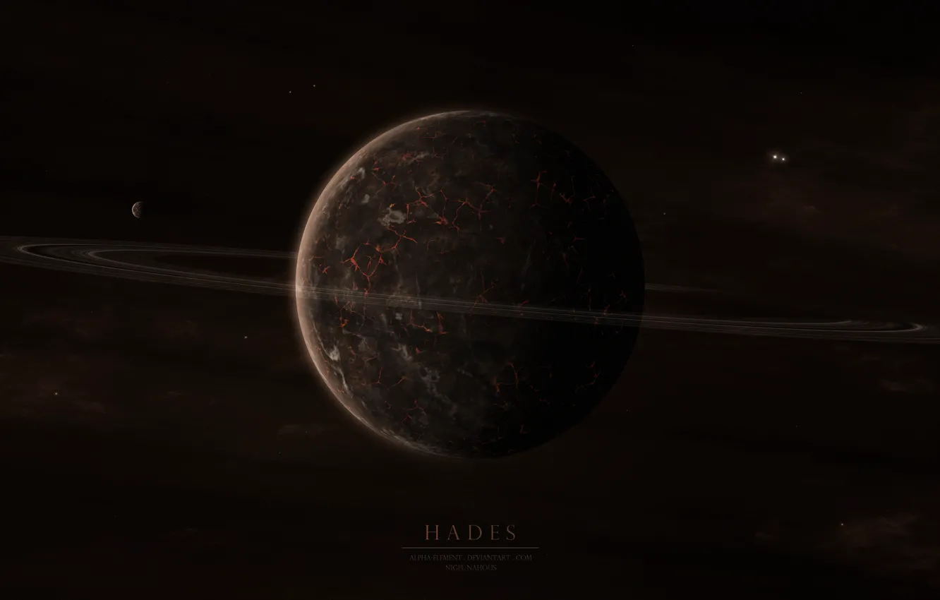 Photo wallpaper surface, cracked, planet, satellite, ring, Hades