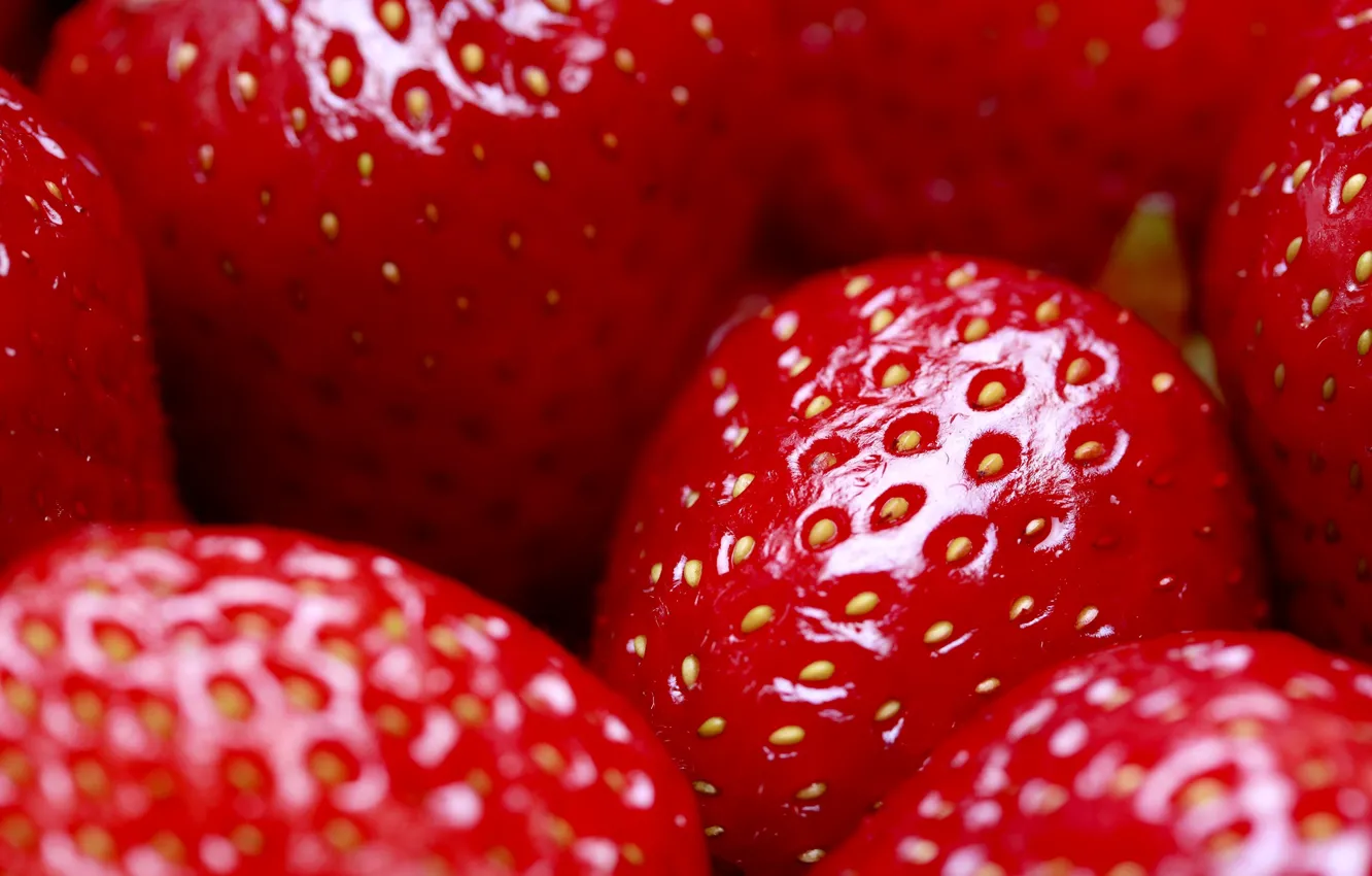 Photo wallpaper macro, berries, strawberry, red, a lot