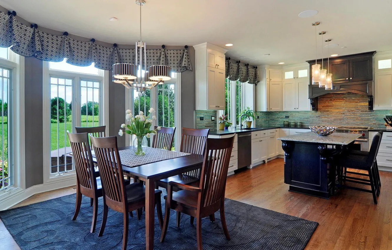 Photo wallpaper design, interior, kitchen, cozy, dining room