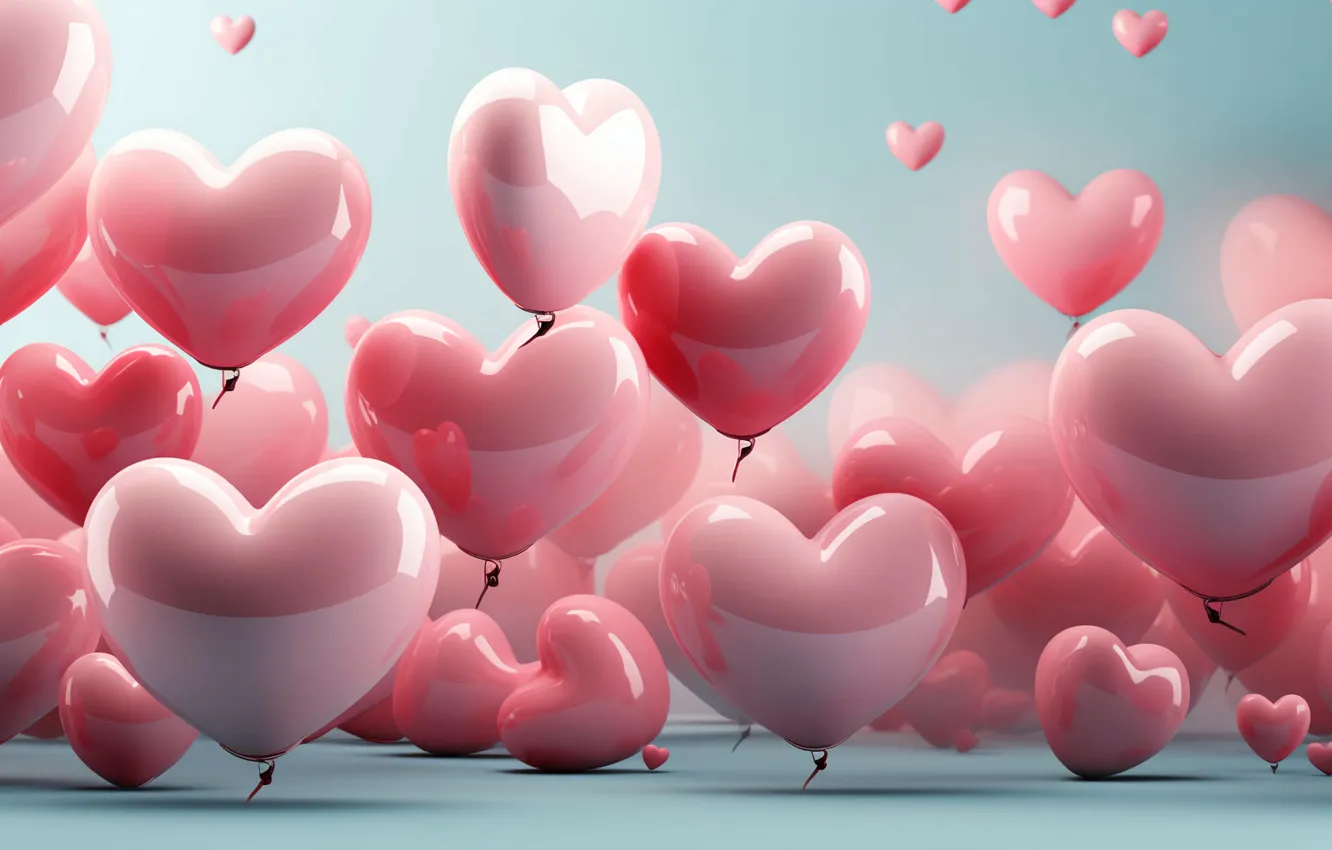 Photo wallpaper love, balloons, holiday, heart, Shine, hearts, air, pink