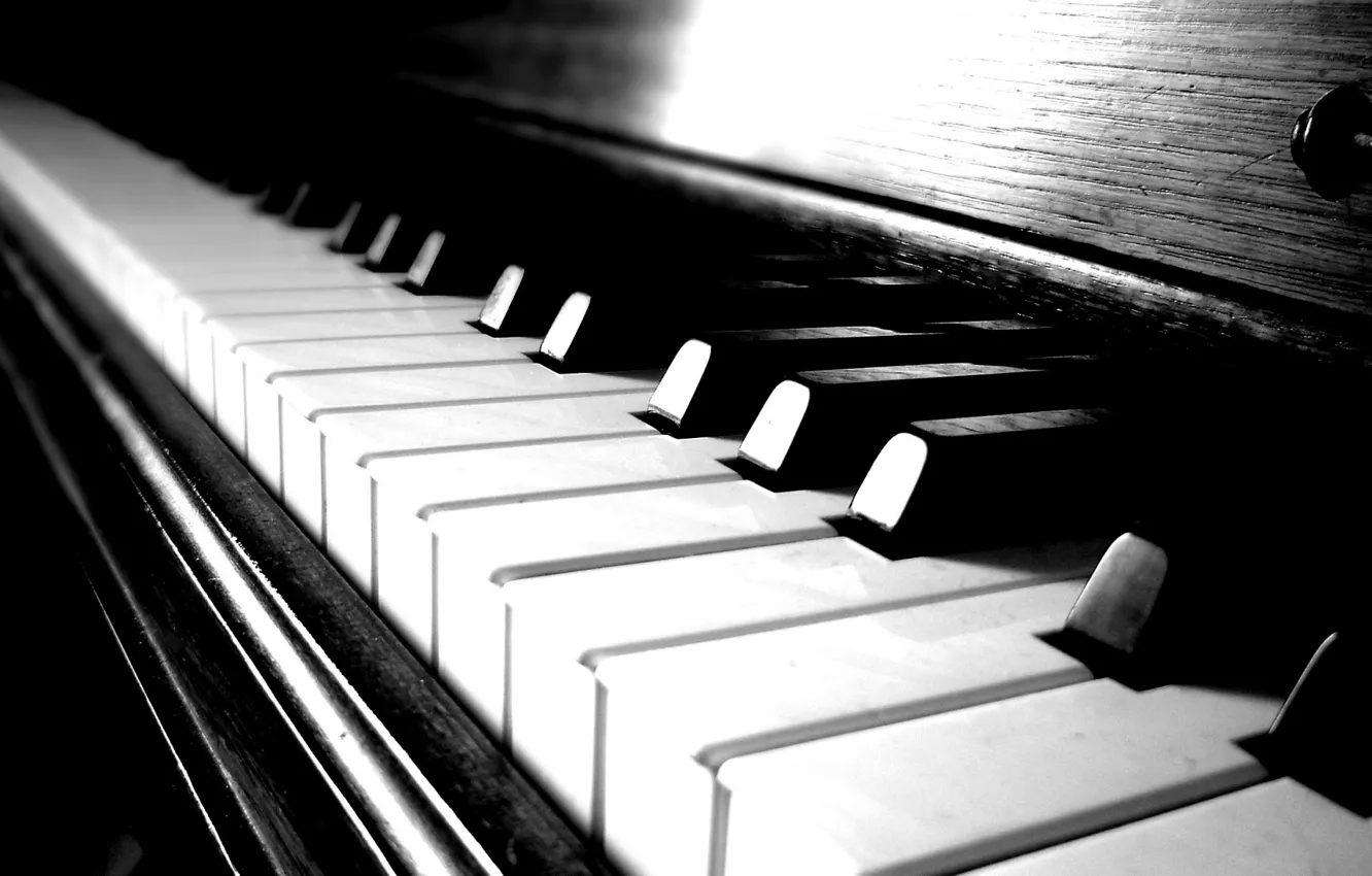 Photo wallpaper b/W, keys, black and white, plan, Piano