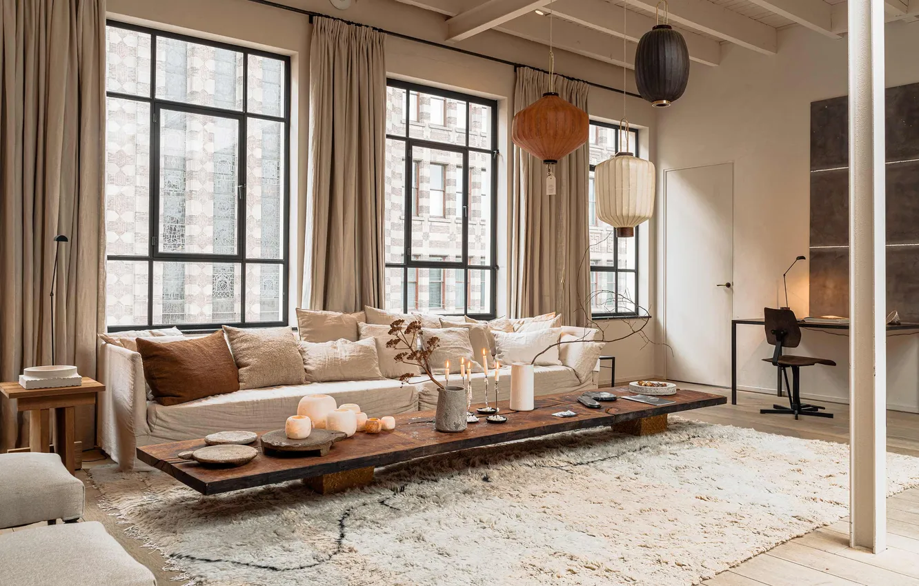 Photo wallpaper design, style, room, sofa, New York, megapolis, living room, interior
