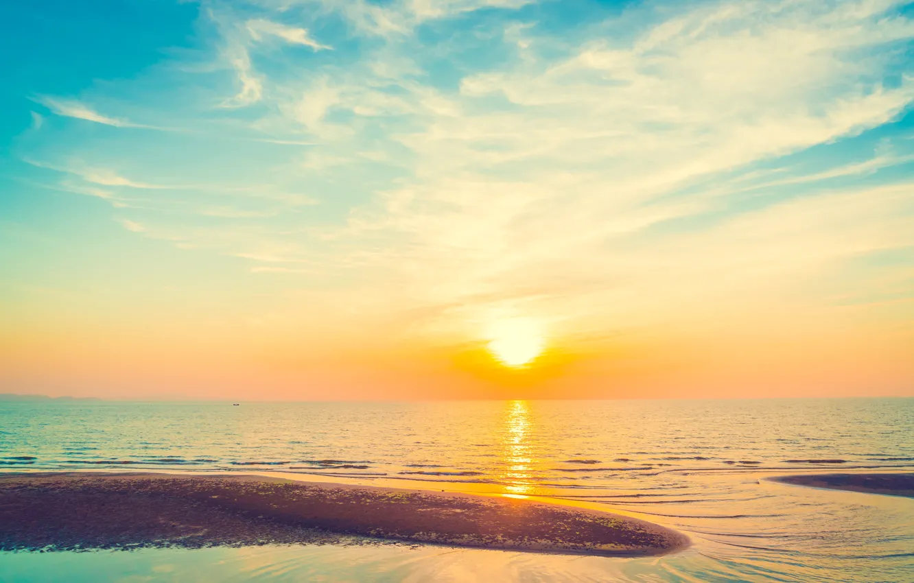 Photo wallpaper sea, wave, beach, summer, the sky, sunset, shore, summer