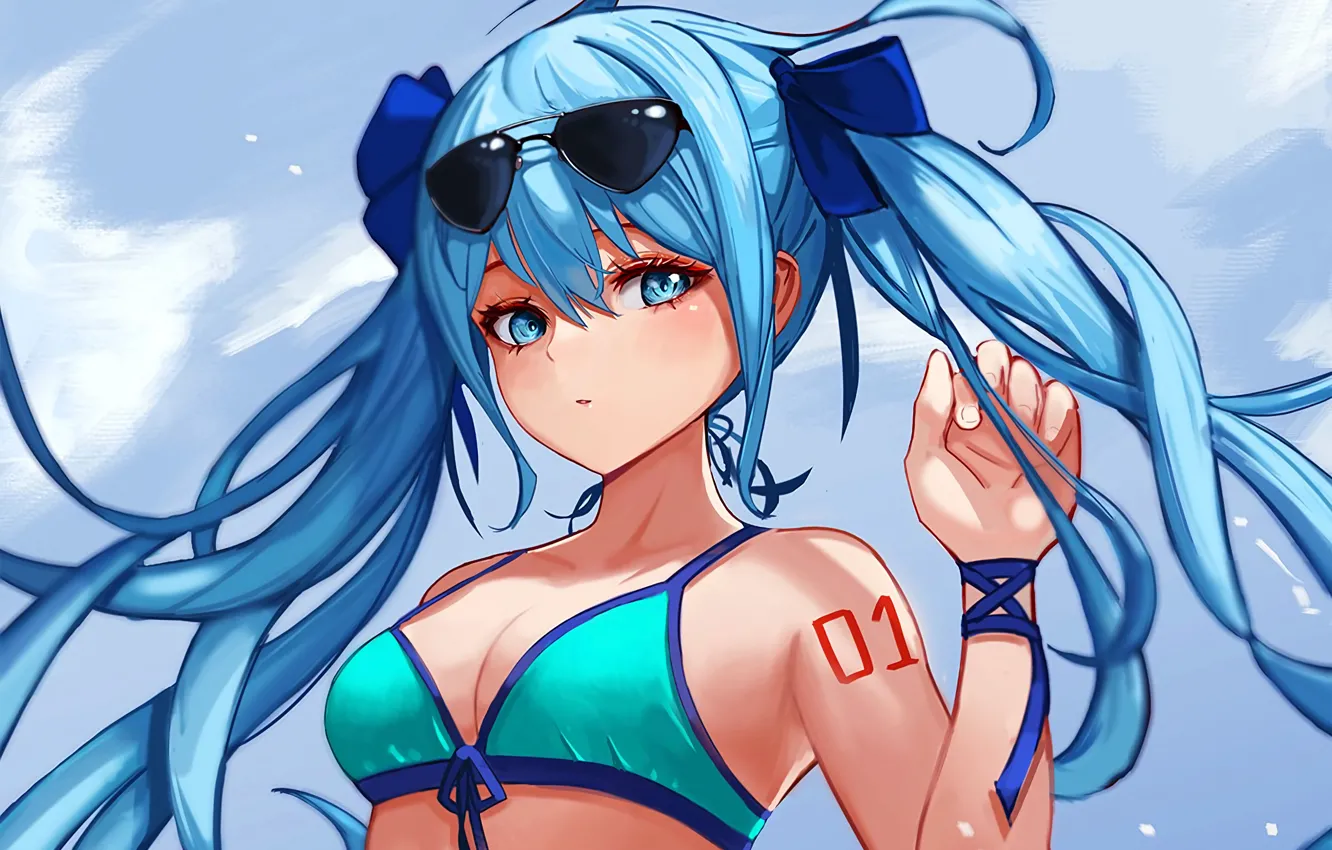 Photo wallpaper girl, sexy, vocaloid, hatsune miku, cleavage, long hair, boobs, anime