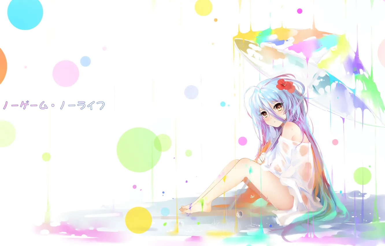 Photo wallpaper flower, girl, paint, umbrella, anime, art, shiro, no game no life