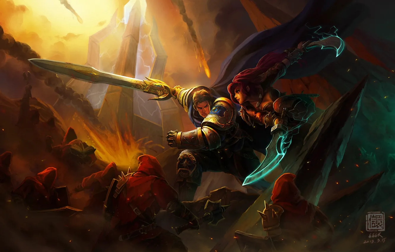 Photo wallpaper girl, warrior, art, battle, League of Legends, Katarina, LoL, Kan Liu