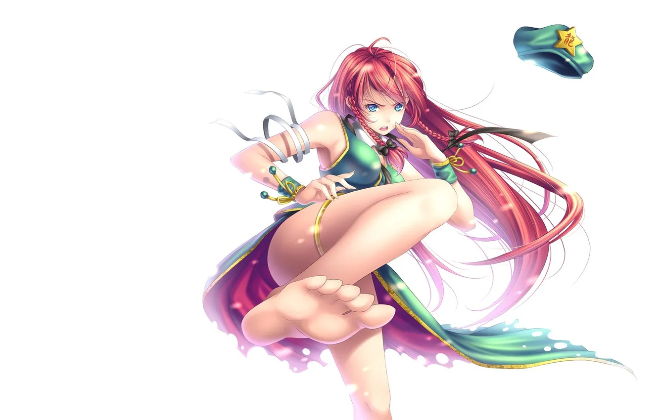 Photo wallpaper look, girl, anger, clothing, white background, touhou, art, hong meiling