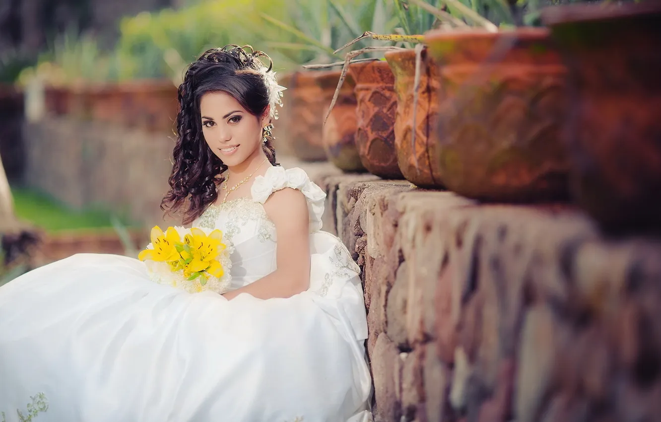 Photo wallpaper girl, flowers, Corina