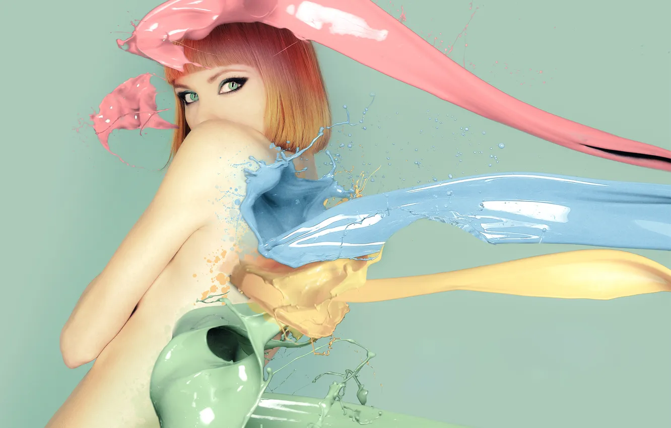 Photo wallpaper look, girl, paint, colored, haircut