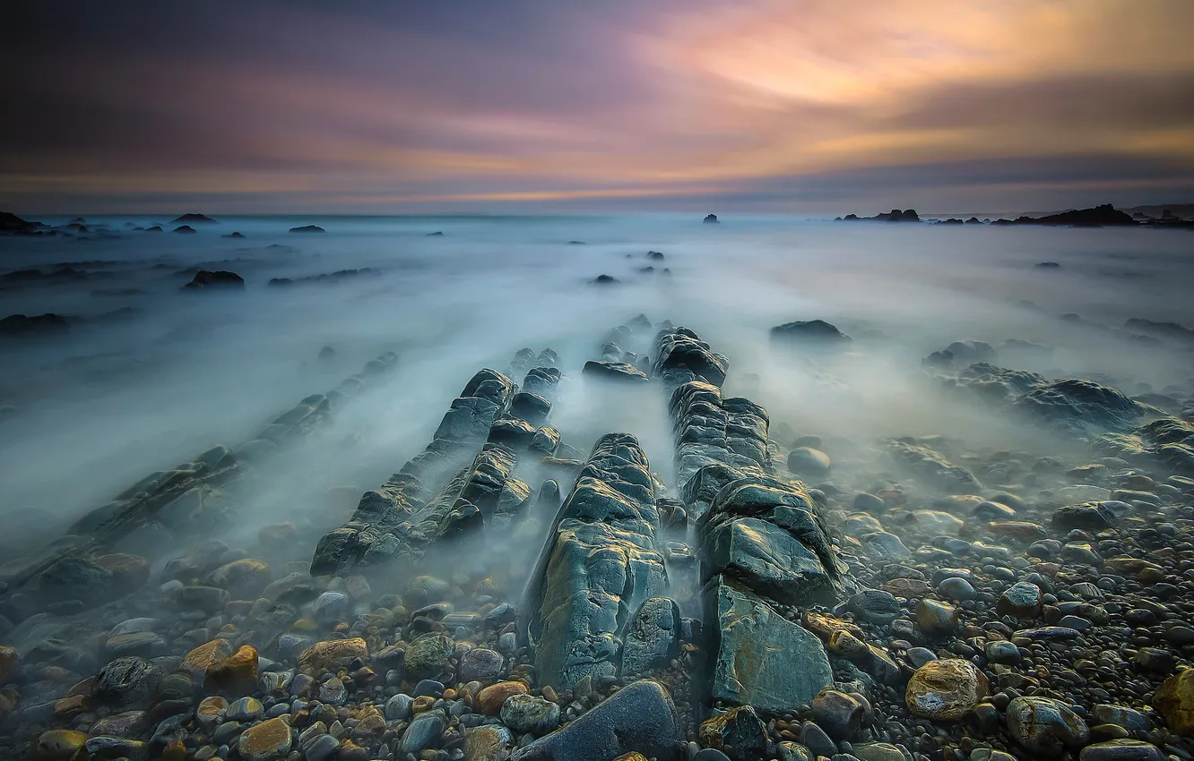 Photo wallpaper sea, the sky, clouds, stones