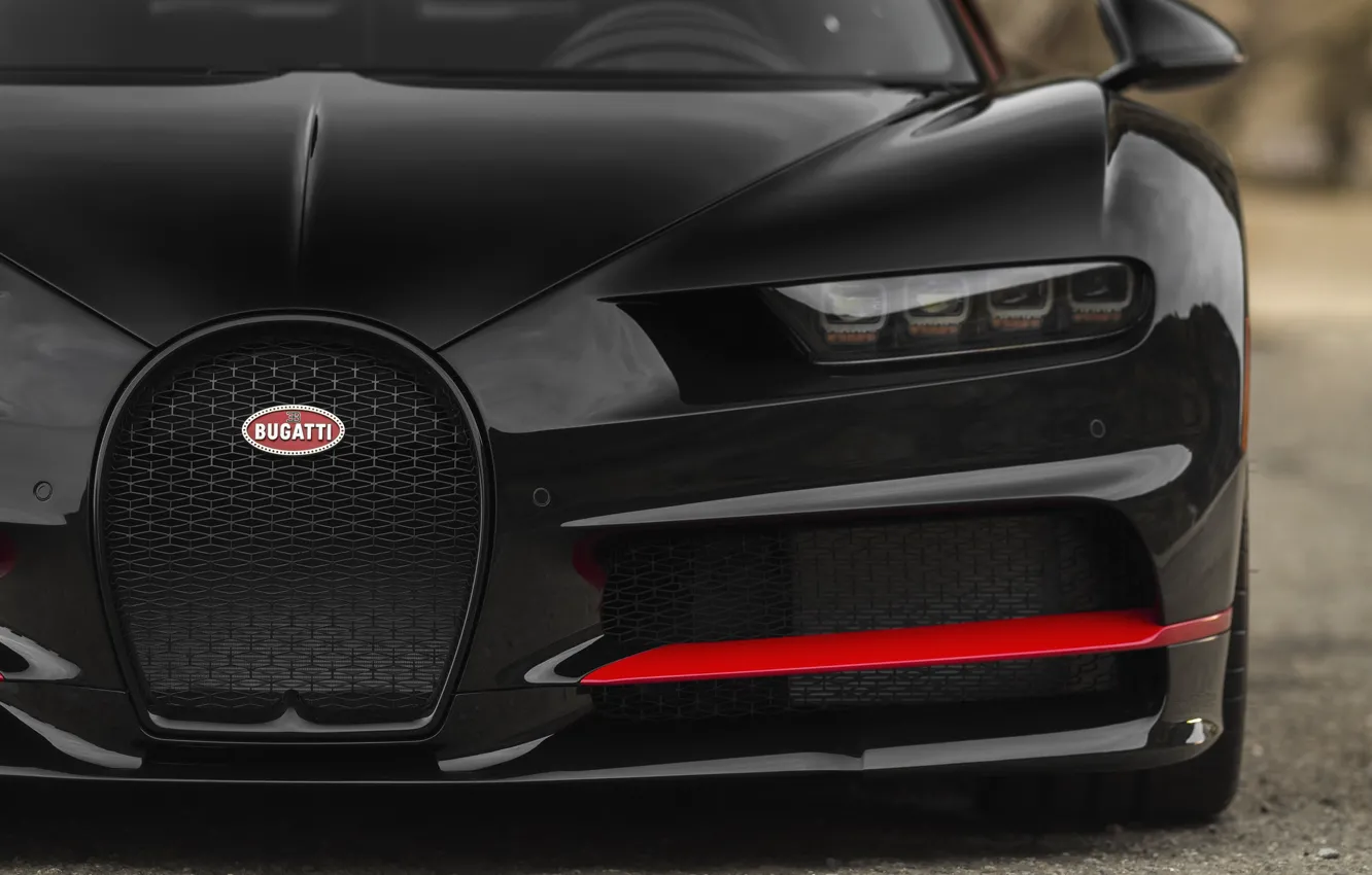 Photo wallpaper Bugatti, Black, RED, Face, V16, VAG, Sight, Chiron