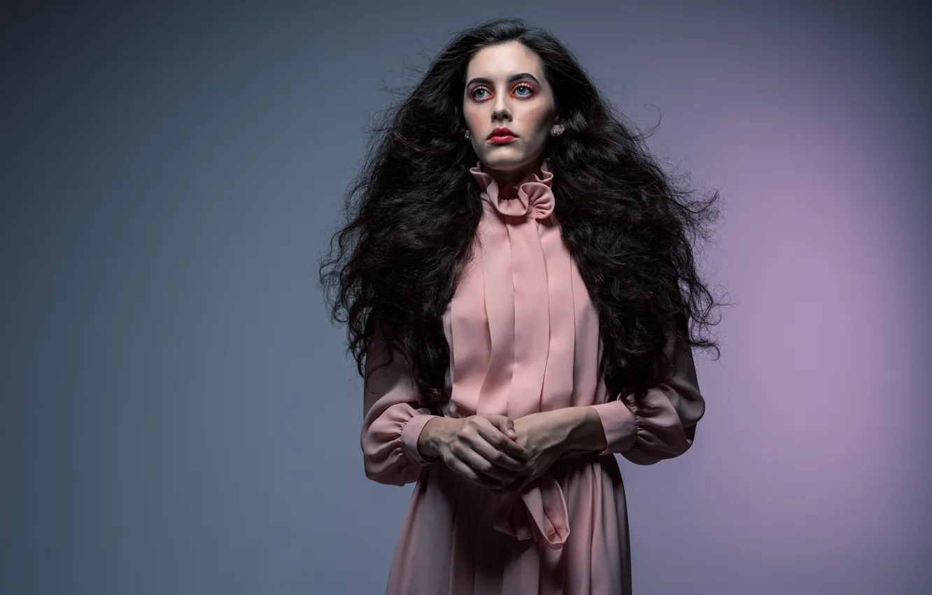 Photo wallpaper girl, face, model, hair, makeup, dress, Trinity