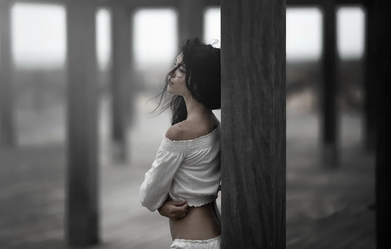 Photo wallpaper sea, girl, bridge