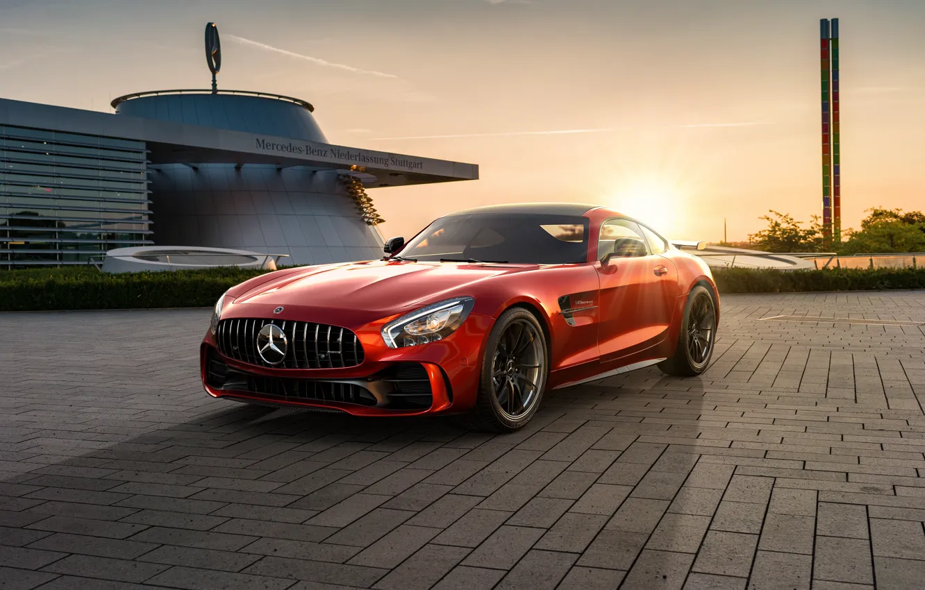 Photo wallpaper sunset, rendering, Mercedes-Benz, AMG, CGI, GT R, 2019, by Ahmed Anas