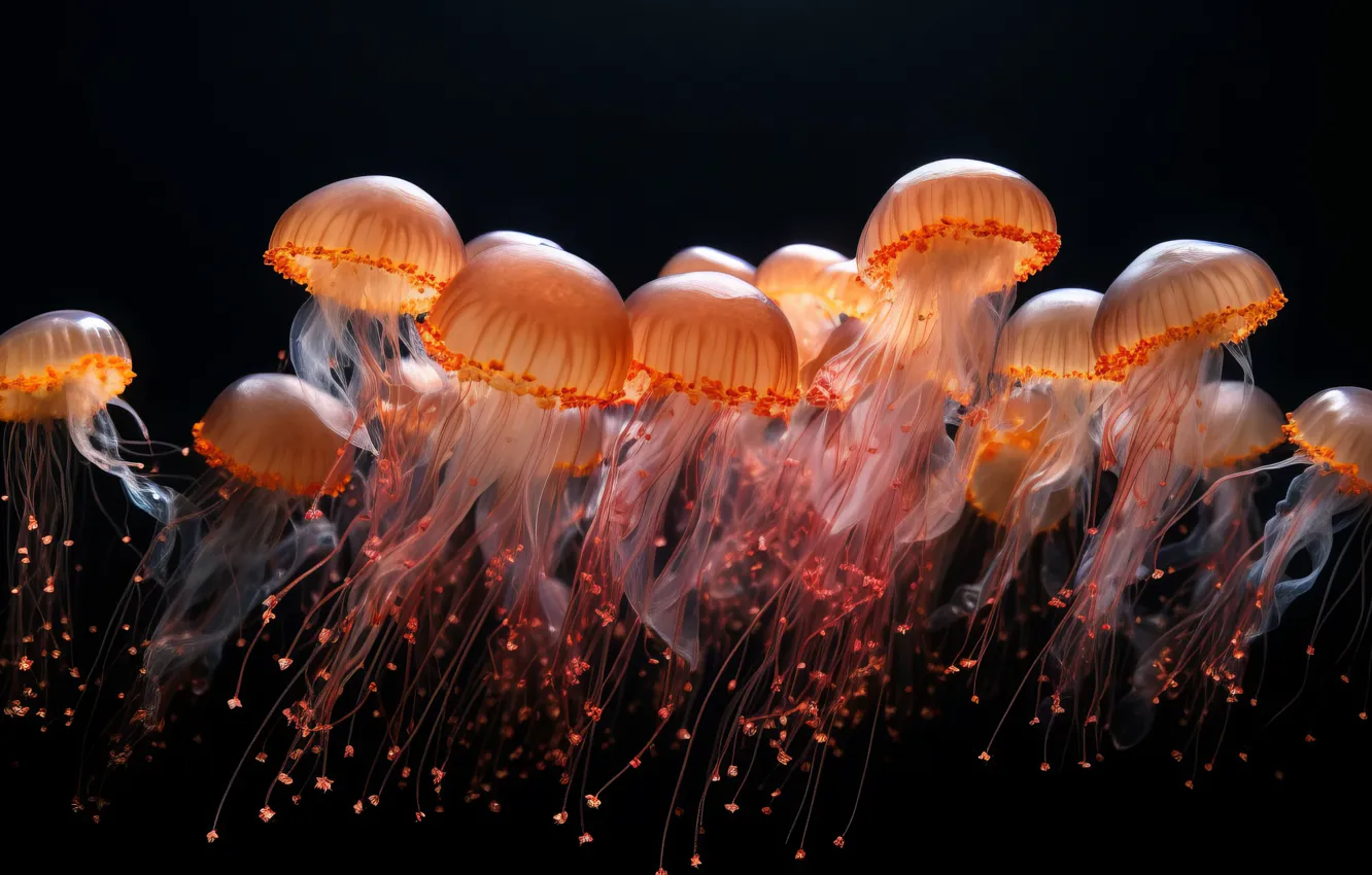 Photo wallpaper sea, jellyfish, underwater world, AI art, neural network