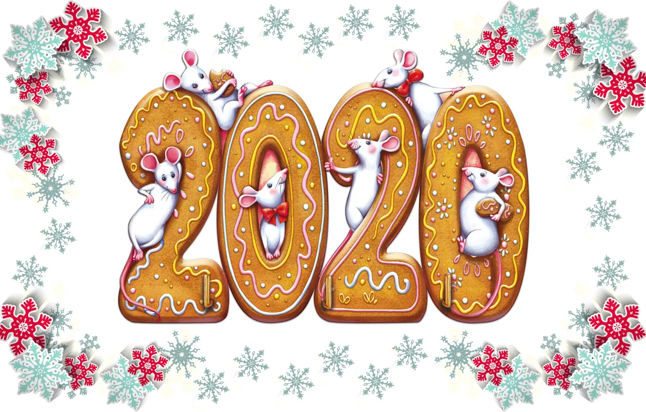 Photo wallpaper holiday, new year, mouse, 2020, ginger biscuits, new year 2020