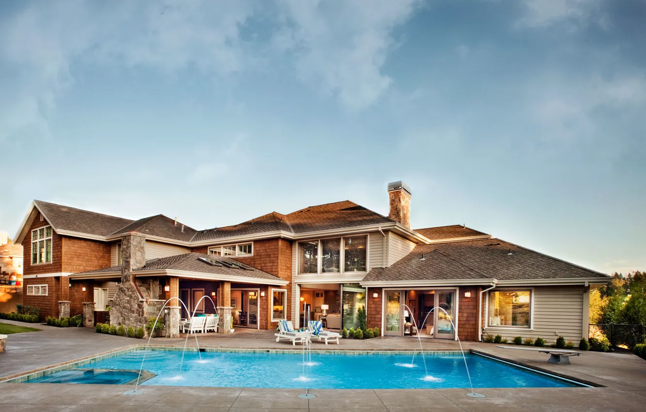 Photo wallpaper design, Villa, pool, architecture, terrace, Modern Ranch