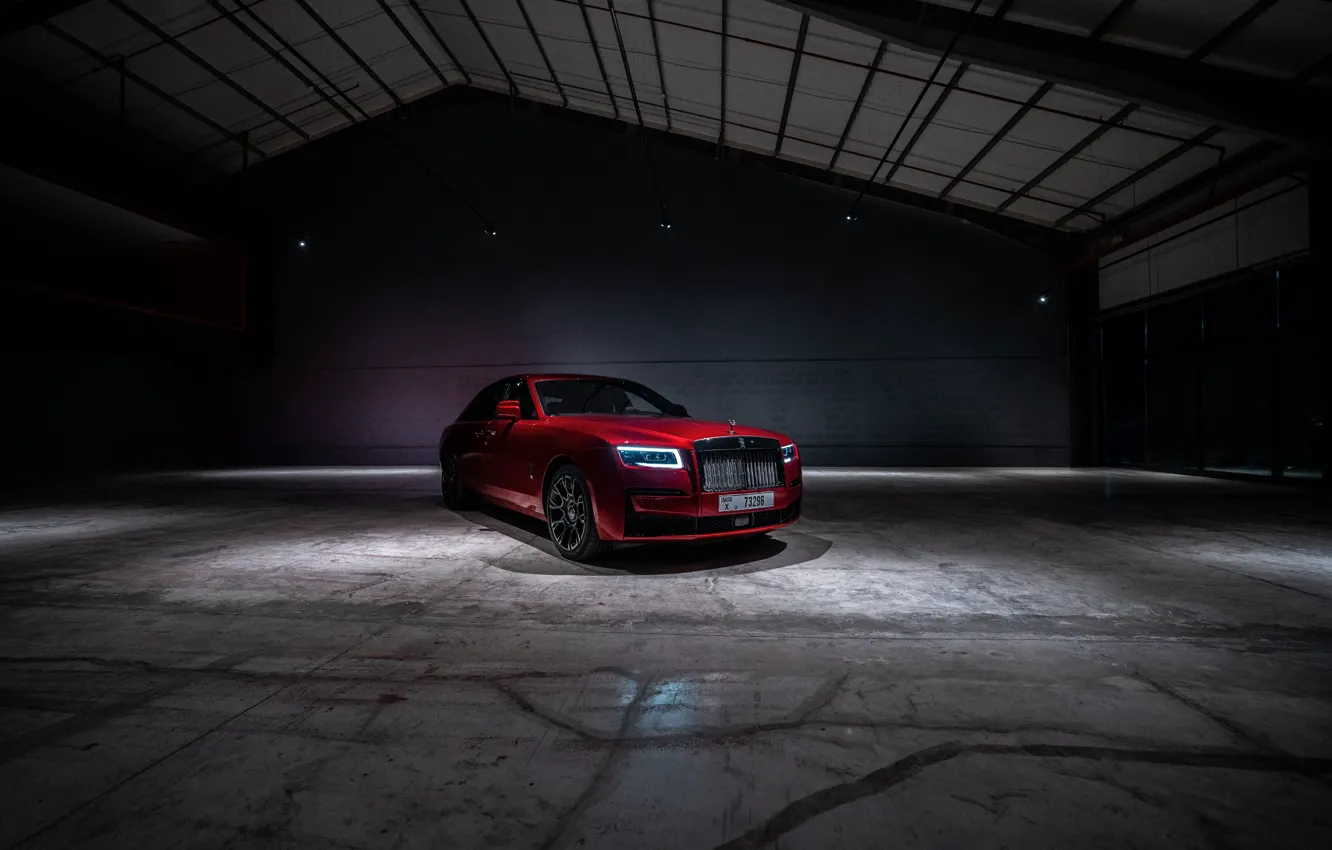 Photo wallpaper Rolls-Royce, Red, Ghost, Front, Side, 2022, Rolls-Royce Black Badge Ghost