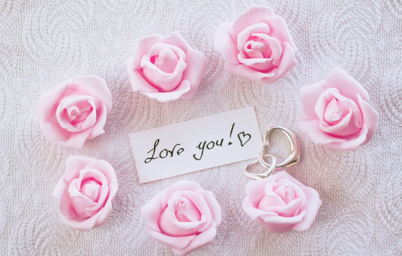 Photo wallpaper hearts, I love you, pink, romantic, hearts, gift, roses, pink roses