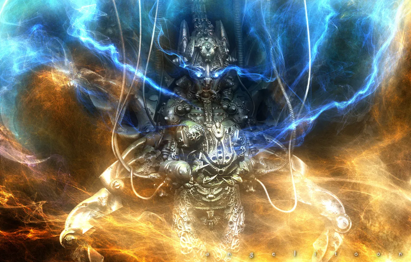 Photo wallpaper lightning, robot, helmet, energy, charge, the progeny