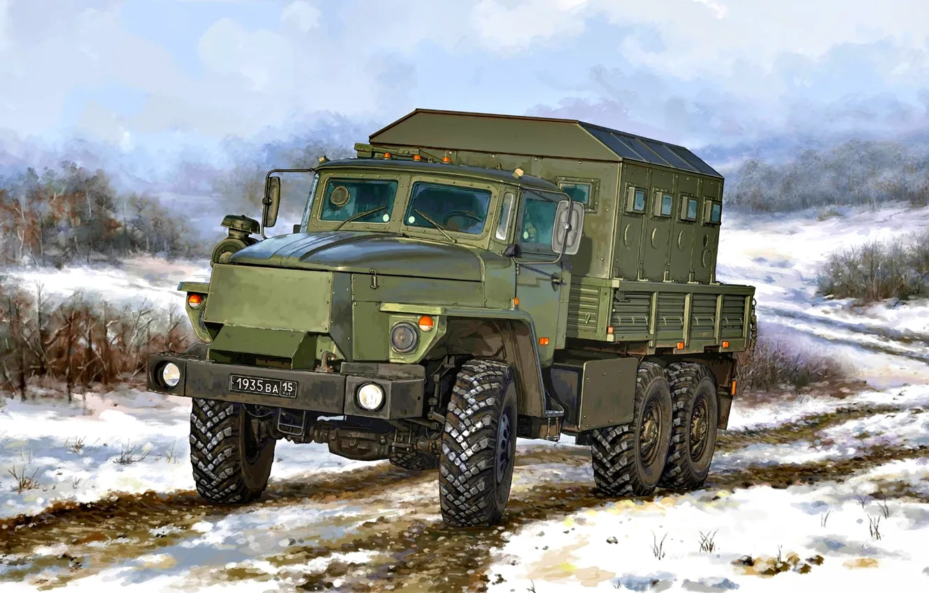Photo wallpaper Snow, Russia, Star-, Ural-4320, Army truck