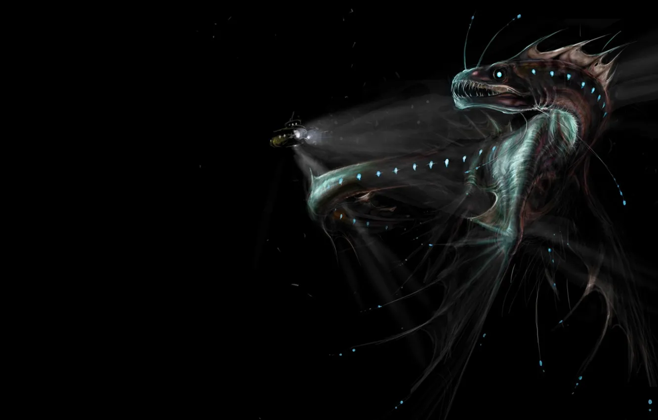 Photo wallpaper dragon, art, bathyscaphe, ocean