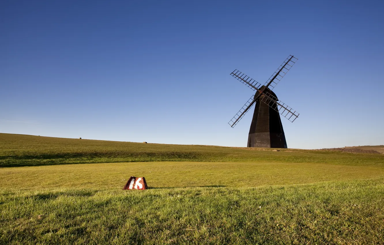 Photo wallpaper field, landscape, mill