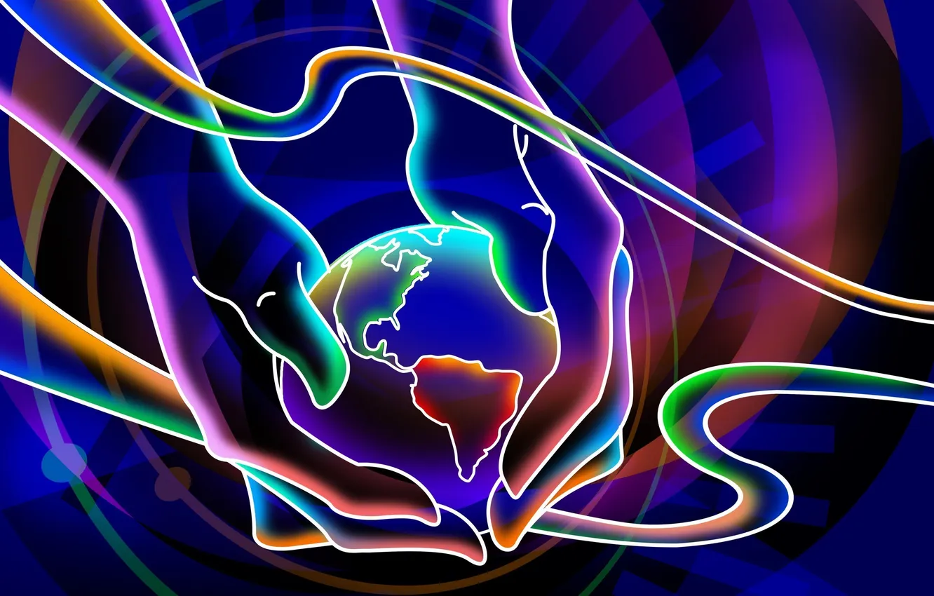 Photo wallpaper earth, the world, planet, hands, the globe