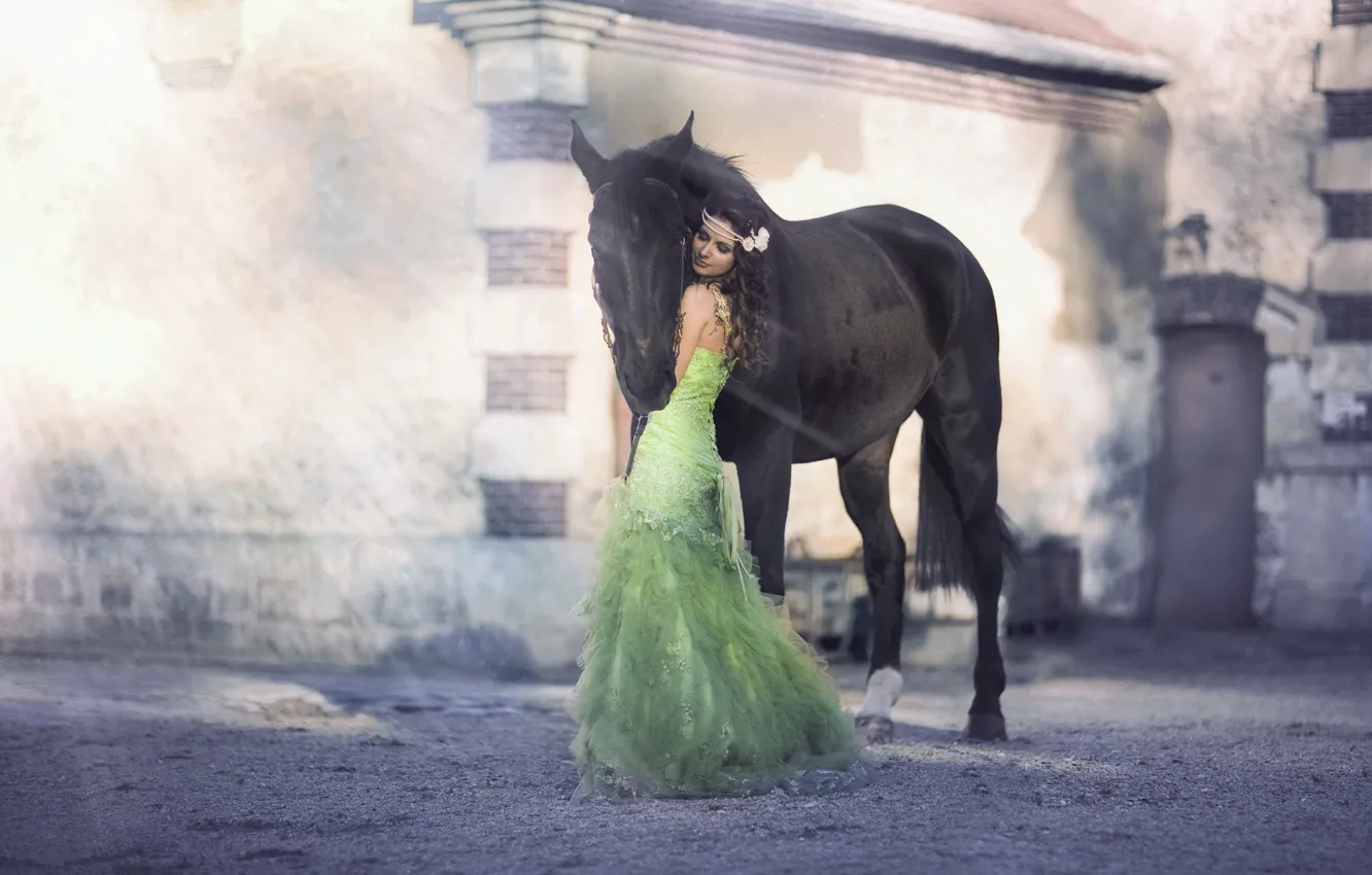 Photo wallpaper girl, mood, horse