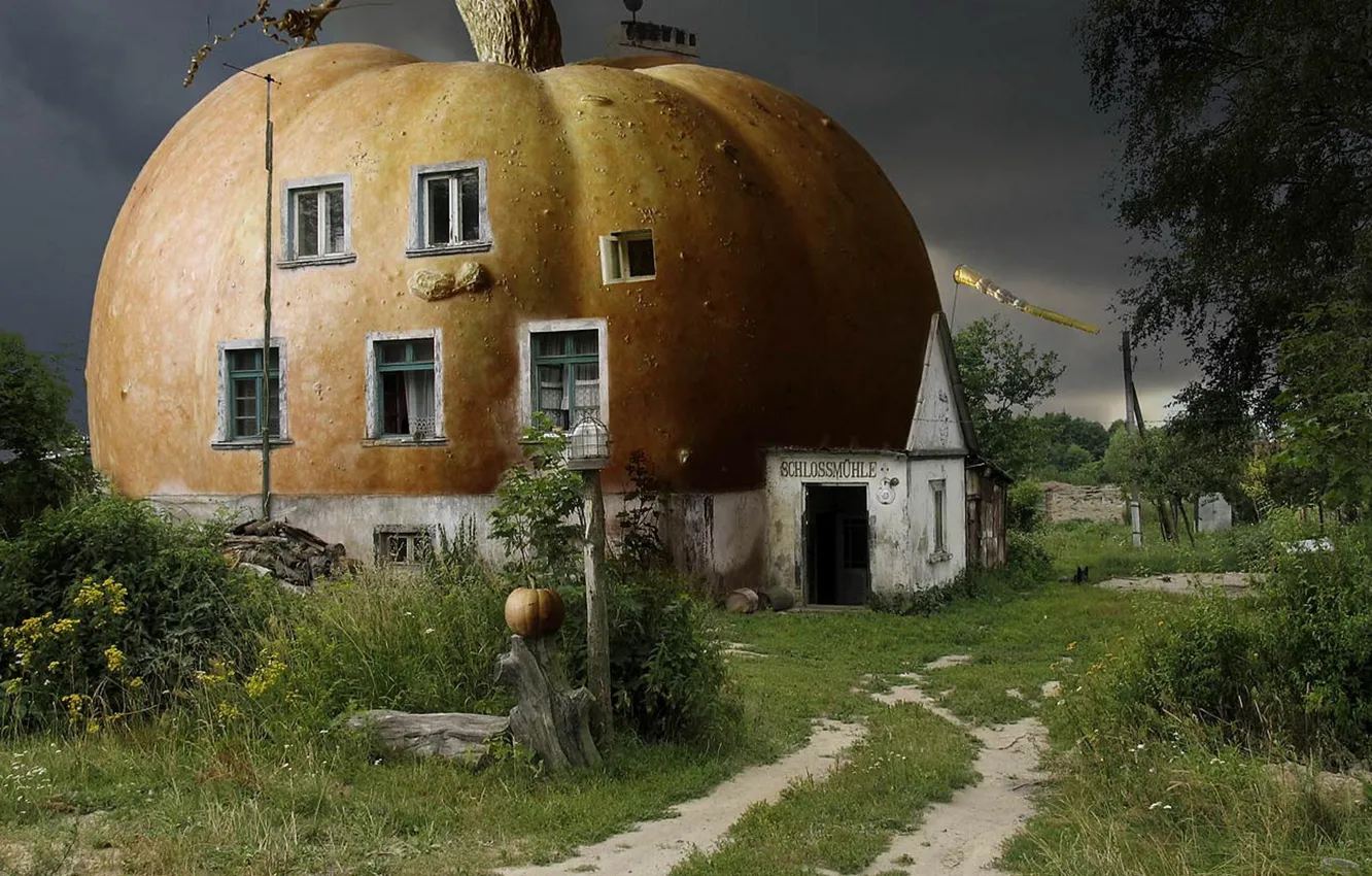 Photo wallpaper house, fantasy, pumpkin
