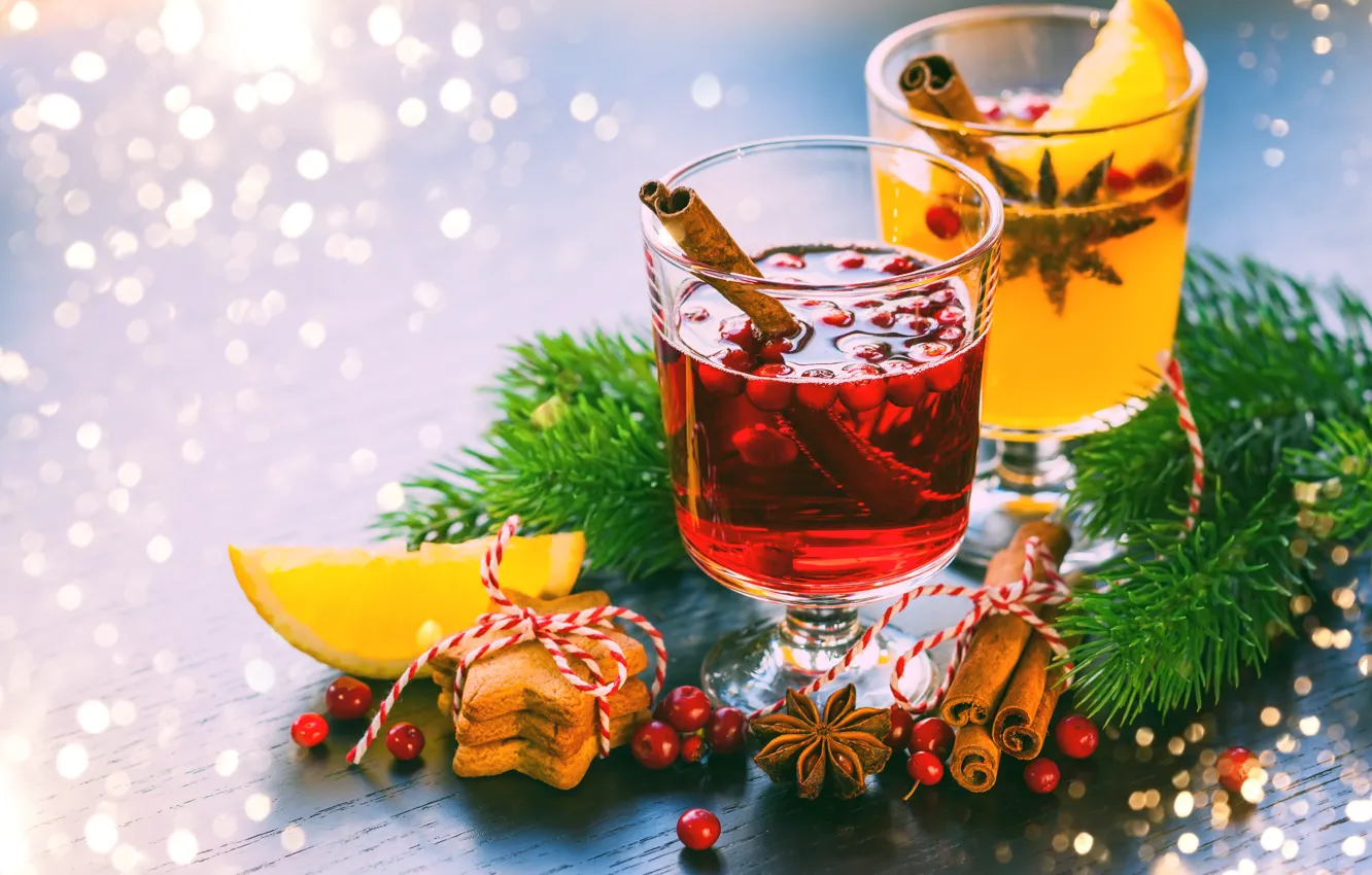 Photo wallpaper holiday, cookies, New year, cinnamon, composition, mulled wine