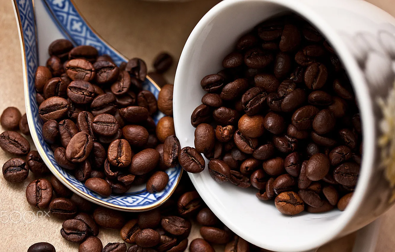 Photo wallpaper coffee, grain, Cup