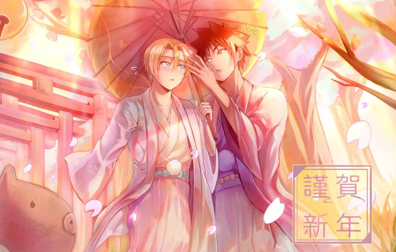 Photo wallpaper umbrella, Japan, guys, In the search for the divine recipe, Shokugeki No Soma