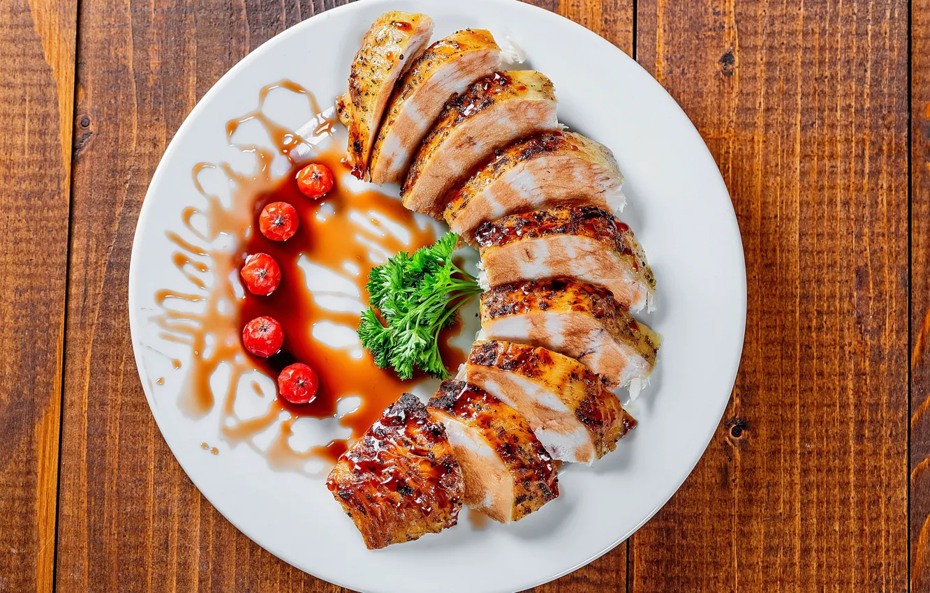 Photo wallpaper berries, plate, meat, cutting