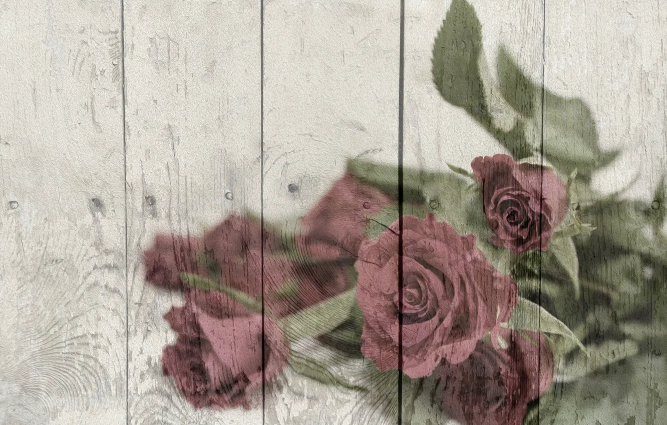 Photo wallpaper background, roses, bouquet, texture, vintage, wood