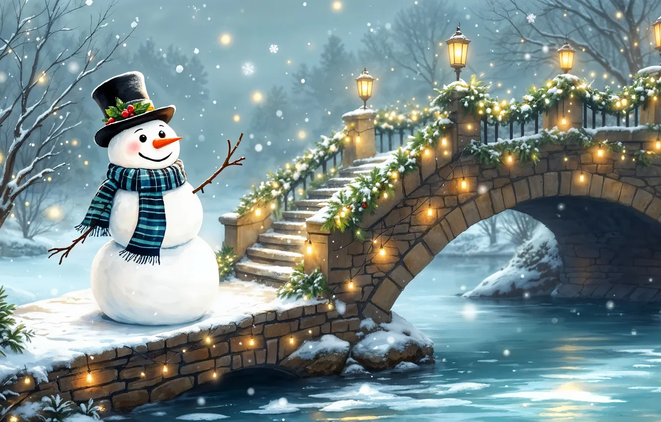 Photo wallpaper winter, snow, decoration, new year, Christmas, snowman, Christmas, winter