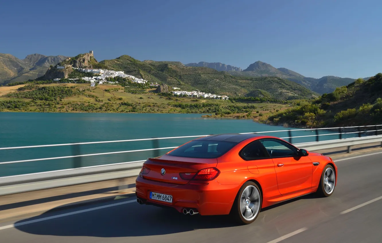 Photo wallpaper machine, orange, lake, BMW, wheel, BMW, Coupe, Boomer