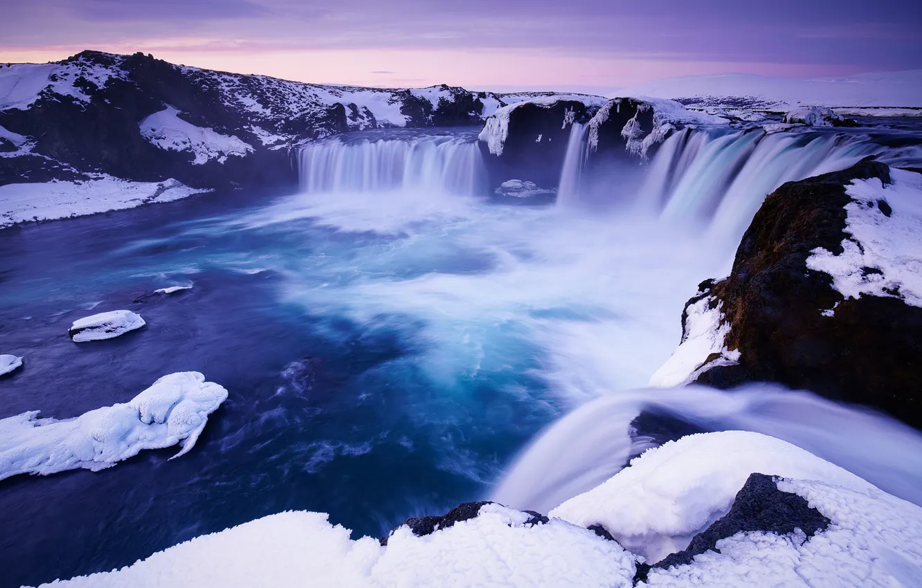 Photo wallpaper landscape, nature, water, winter, snow, Iceland, cold, travel