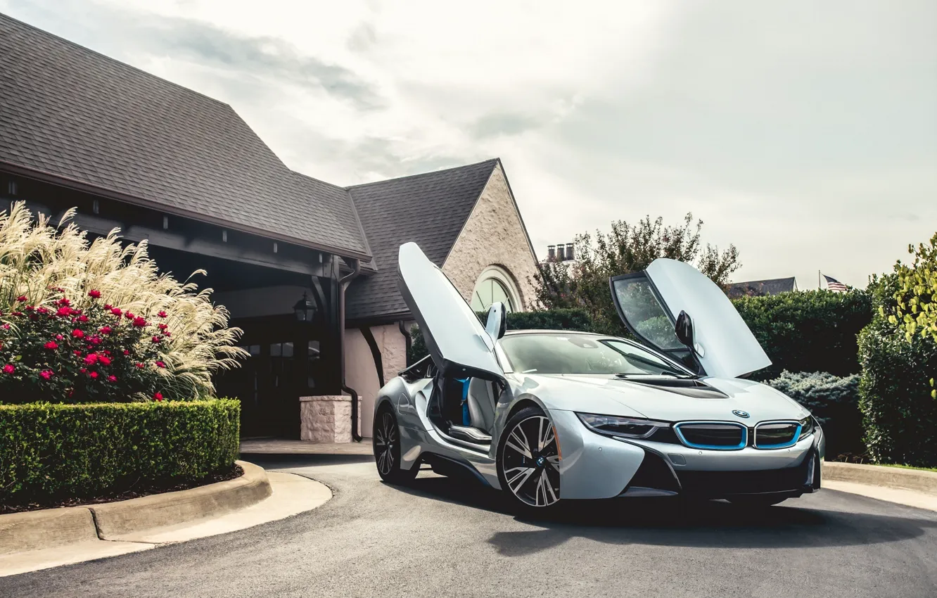 Photo wallpaper mansion, electric, hybrid, silvery, BMW i8