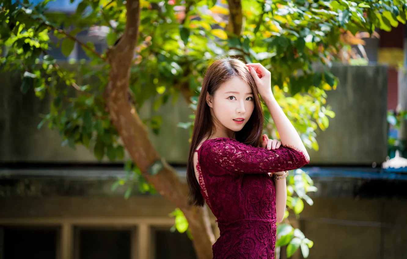 Photo wallpaper girl, Asian, cutie, bokeh