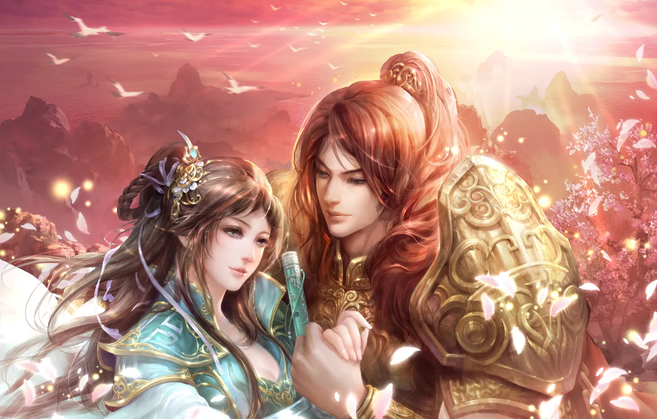 Photo wallpaper sword, fantasy, lovers, couple, painting, chinese, guangyu, chuangqishijie